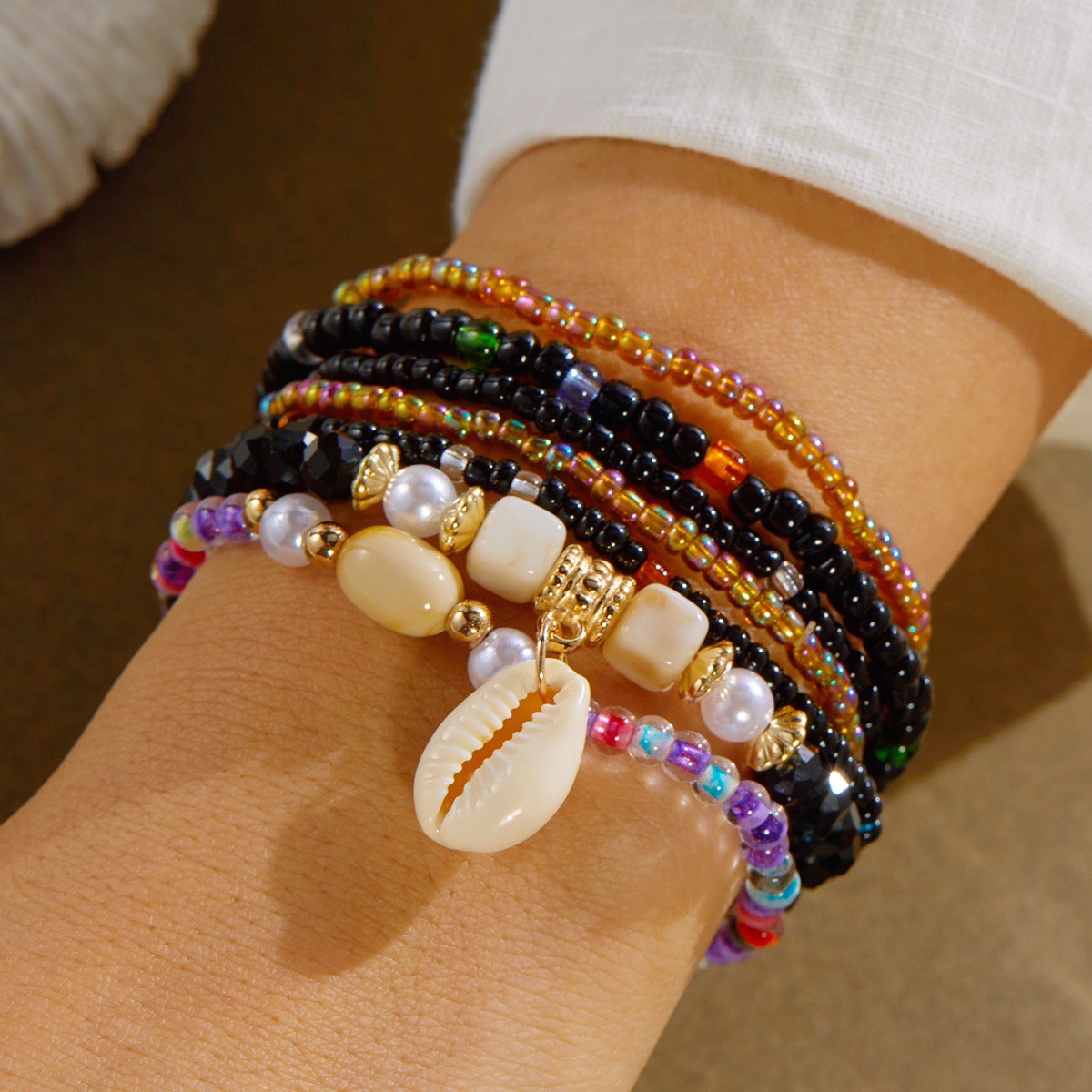 Coastal Shell Bead Set wrist styling thumbnail