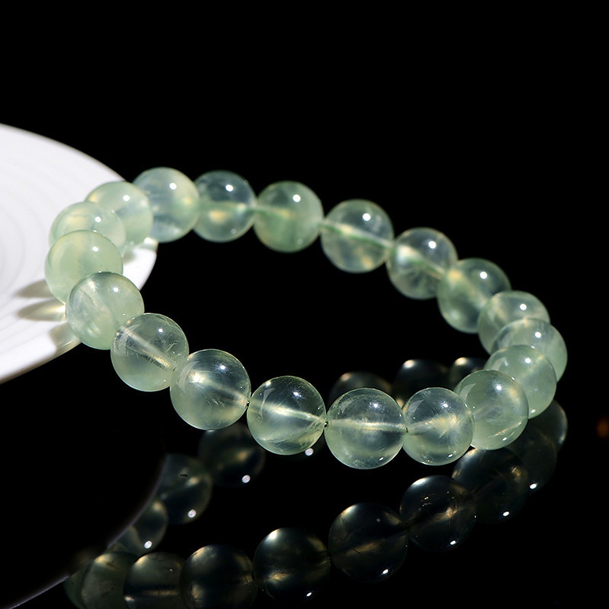 Soft Green Prehnite Bead Bracelet flat lay detail thumbnail