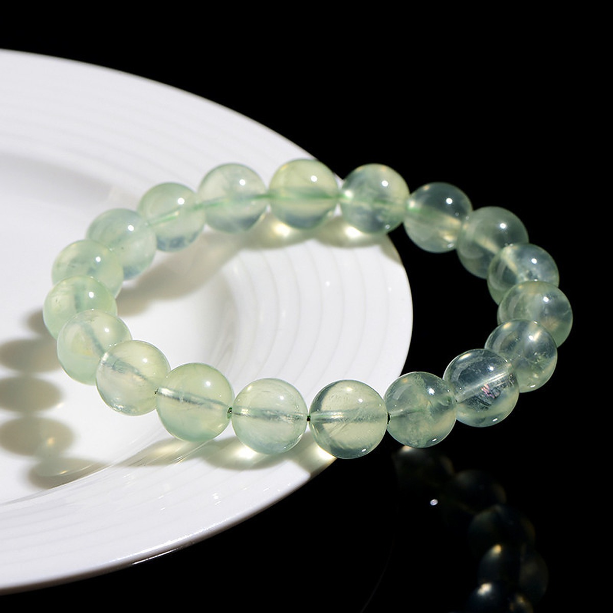 Soft Green Prehnite Bead Bracelet wrist styling thumbnail