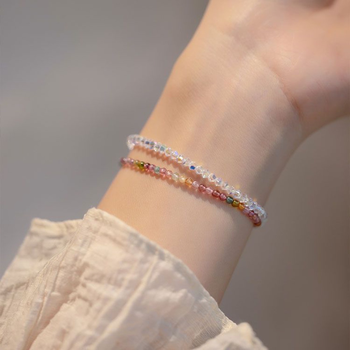 Fine Rainbow Micro Bead Bracelet close bead detail thumbnail