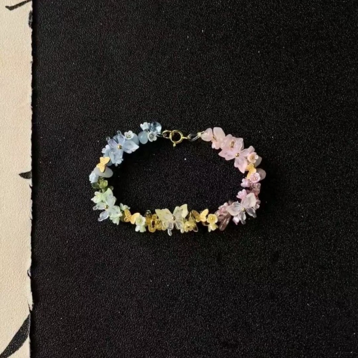 Rainbow Flower Chip Bracelet flat lay detail thumbnail