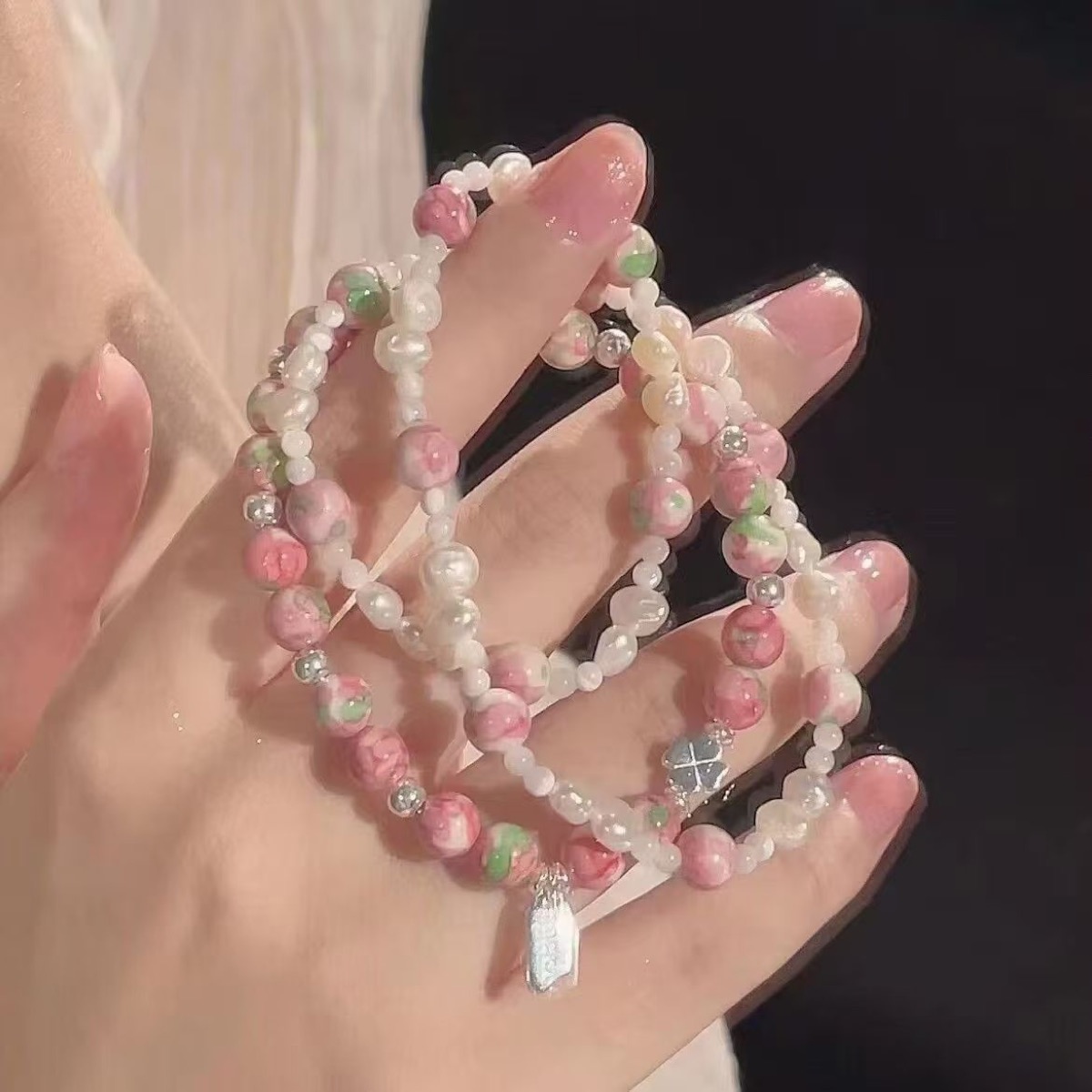 Sakura Pearl Bead Bracelet close bead detail thumbnail