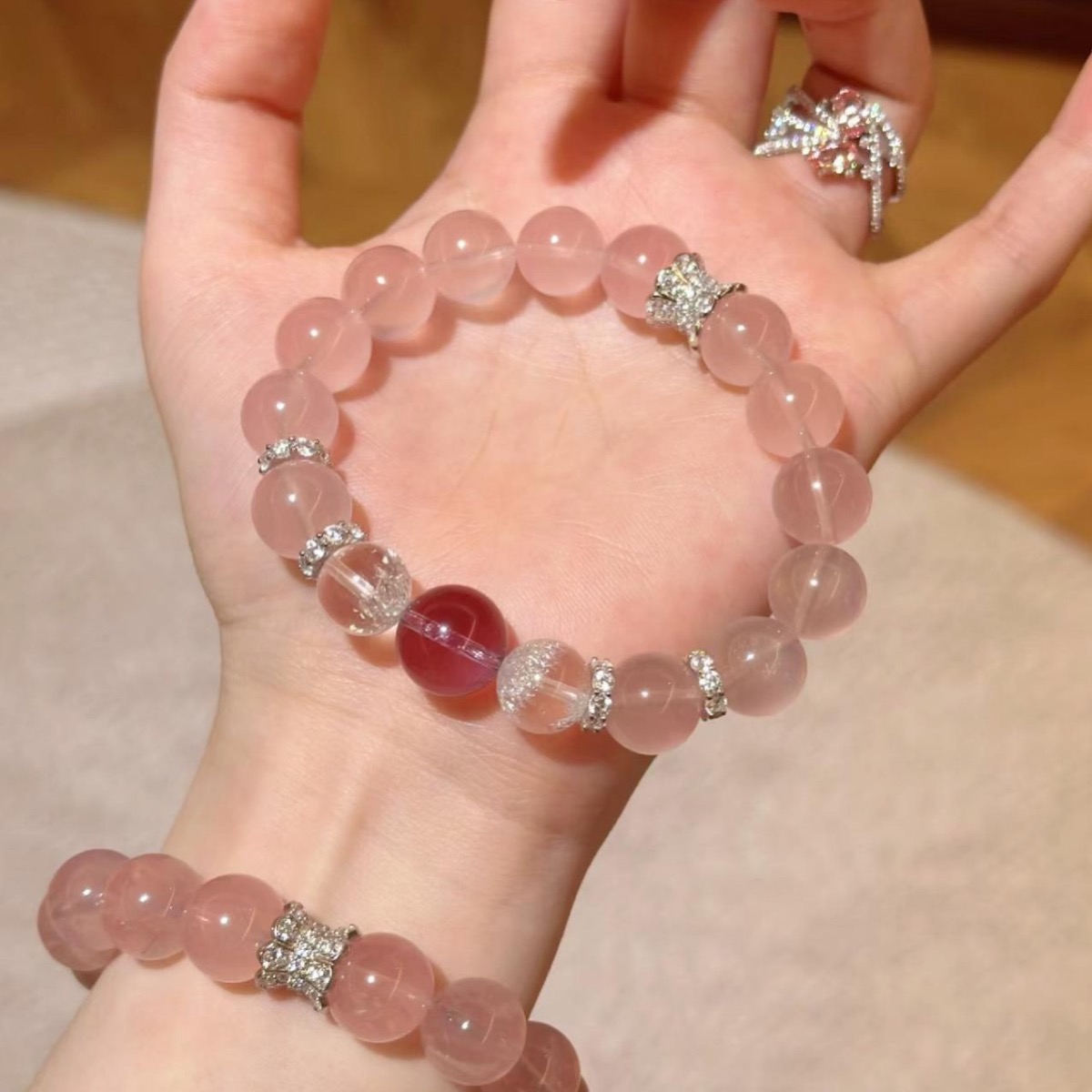 Blush Rose Crystal Bead Bracelet