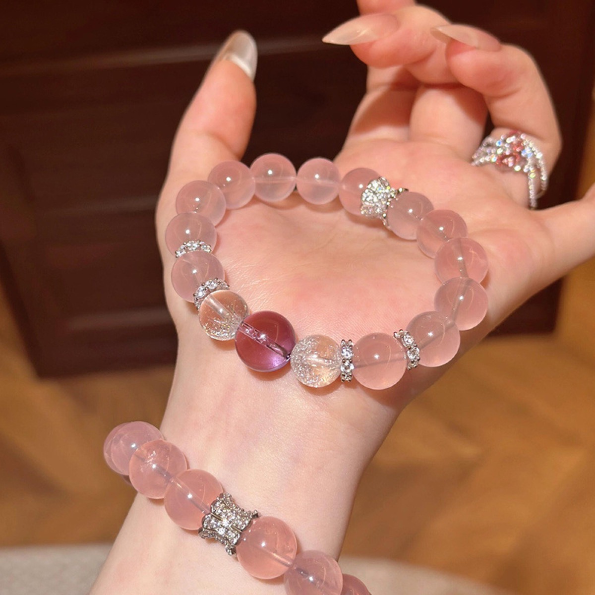 Rose Cloud Crystal Bracelet flat lay detail thumbnail