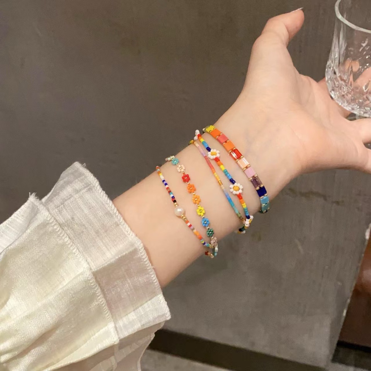 Dopamine Rainbow Bead Bracelet flat lay detail thumbnail