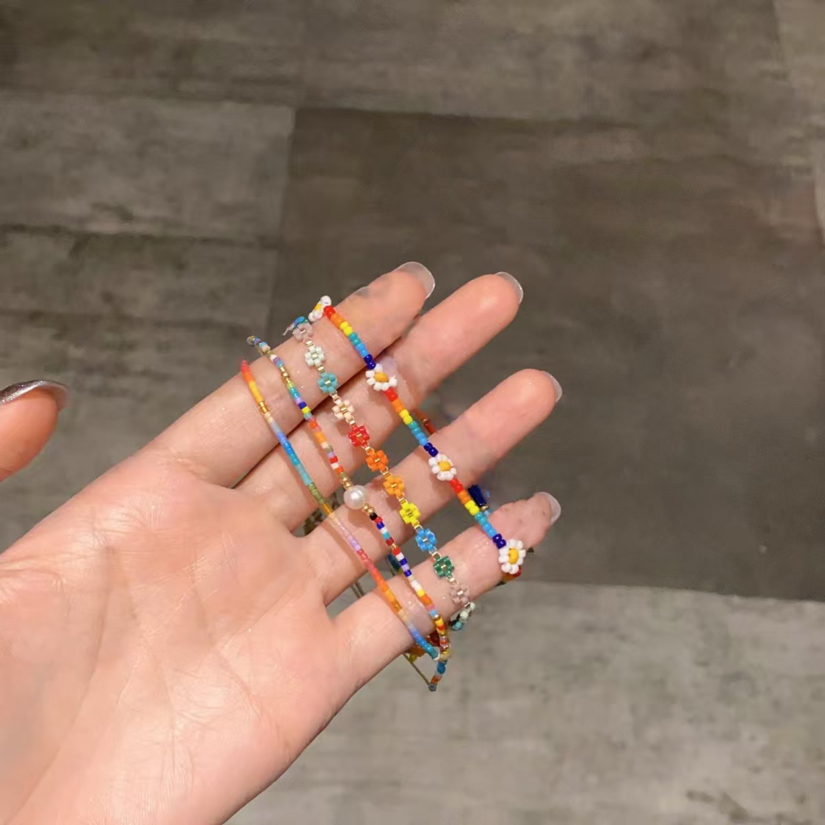 Dopamine Rainbow Bead Bracelet wrist styling thumbnail