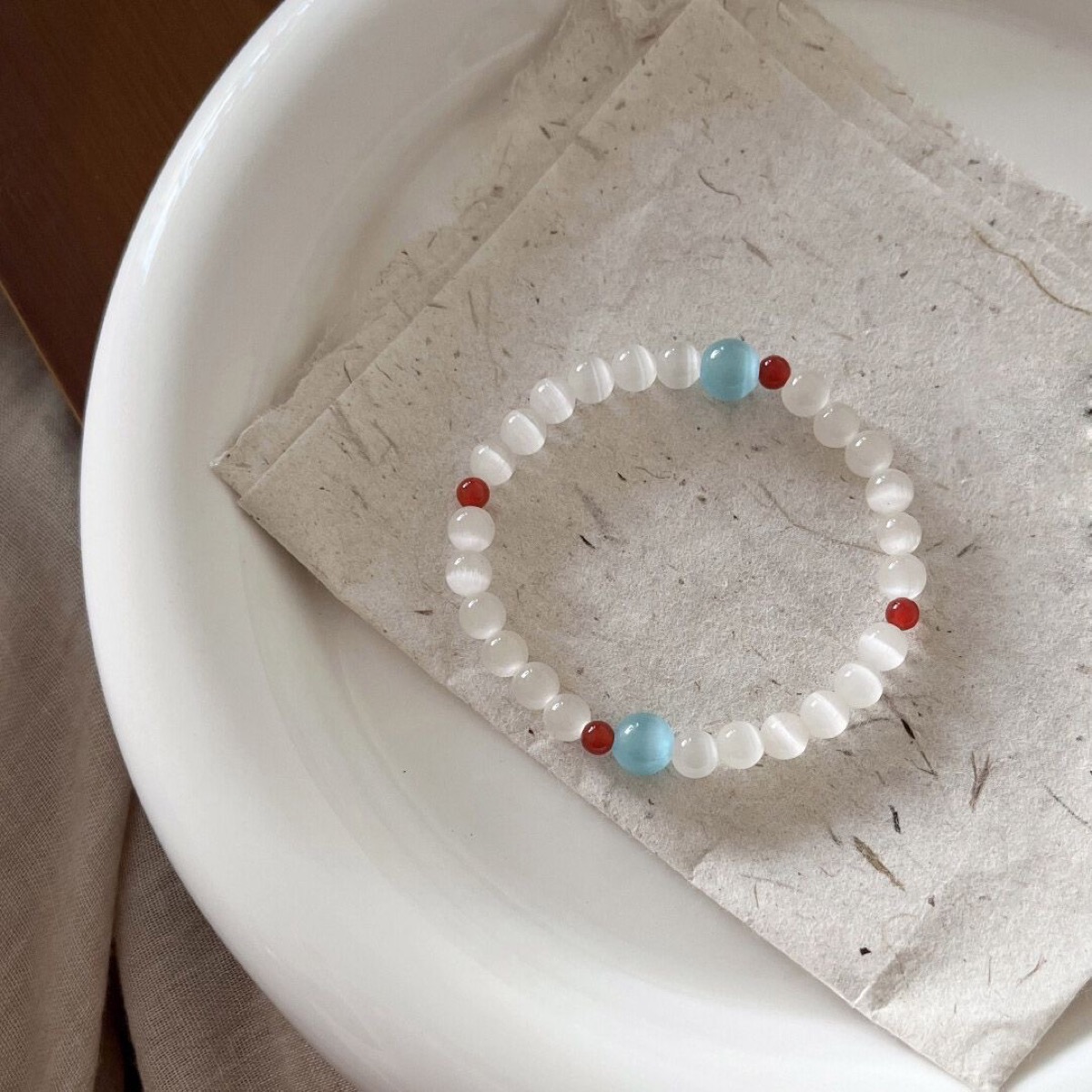 Ivory Sky Stone Bead Bracelet flat lay detail thumbnail