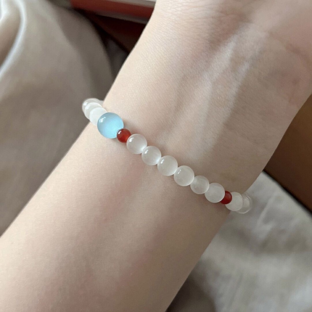 Ivory Sky Stone Bead Bracelet wrist styling thumbnail