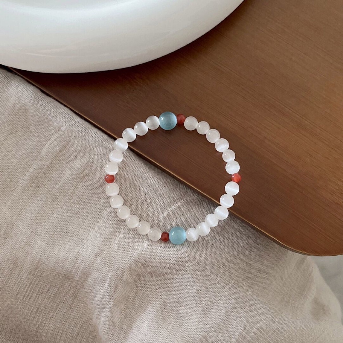 Ivory Sky Stone Bead Bracelet close bead detail thumbnail