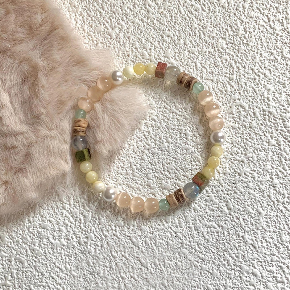 Soft Dawn Mixed Bead Bracelet flat lay detail thumbnail