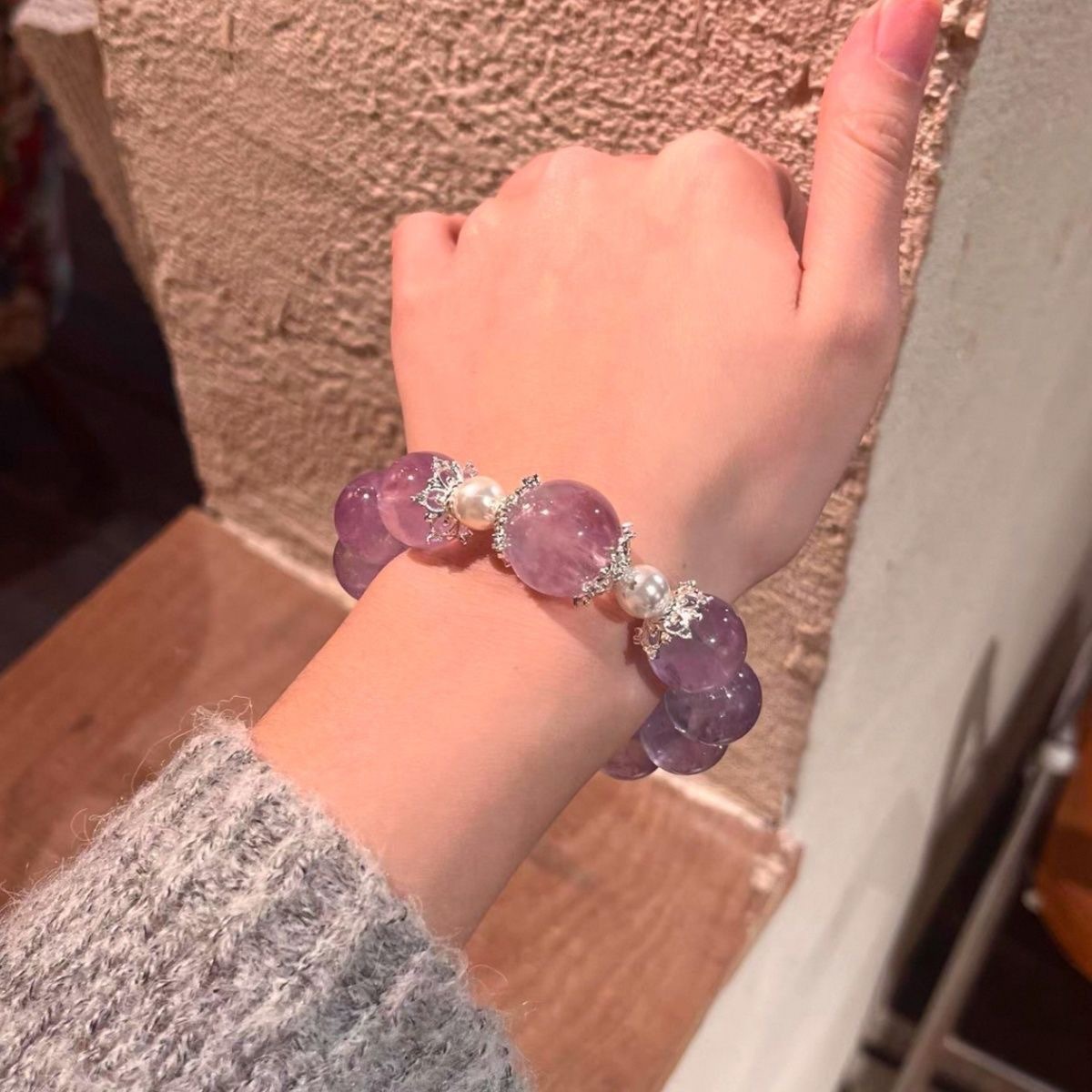 Lavender Ice Crystal Bracelet flat lay detail thumbnail