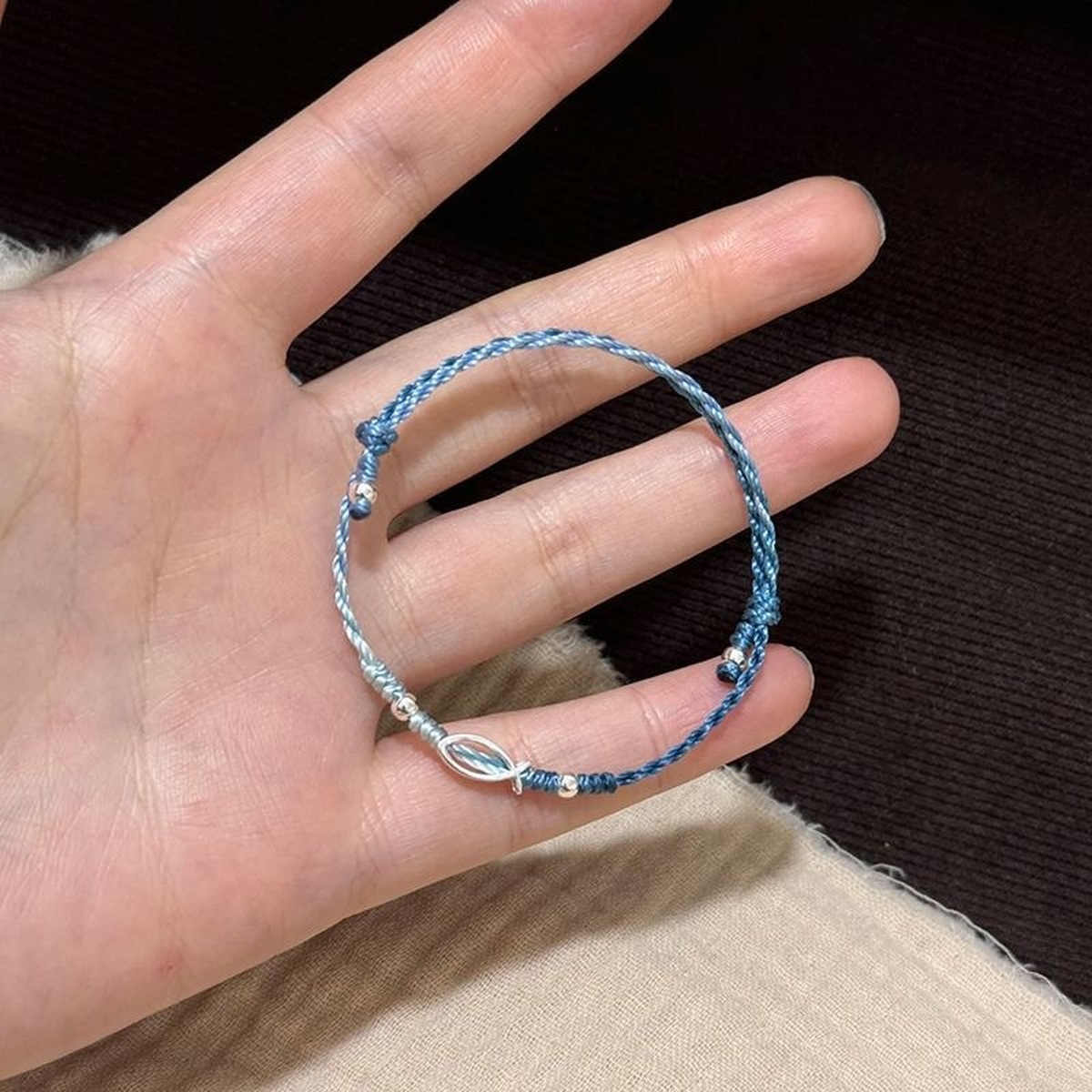Sea Blue Cord Bracelet close bead detail thumbnail