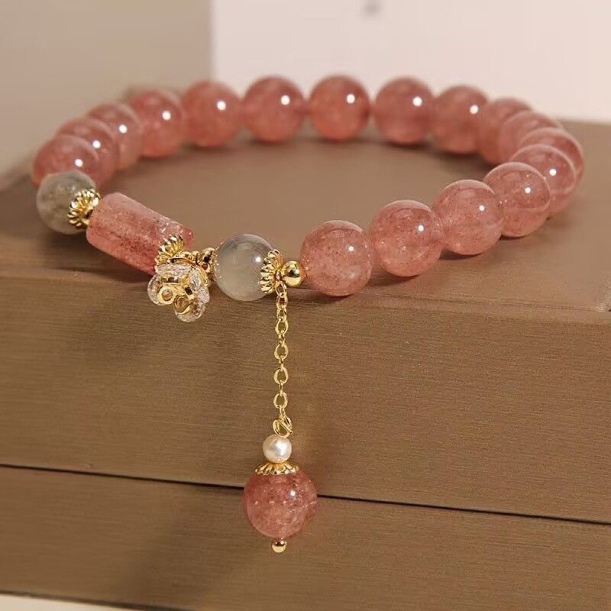 Blush Flower Stone Bracelet flat lay detail thumbnail