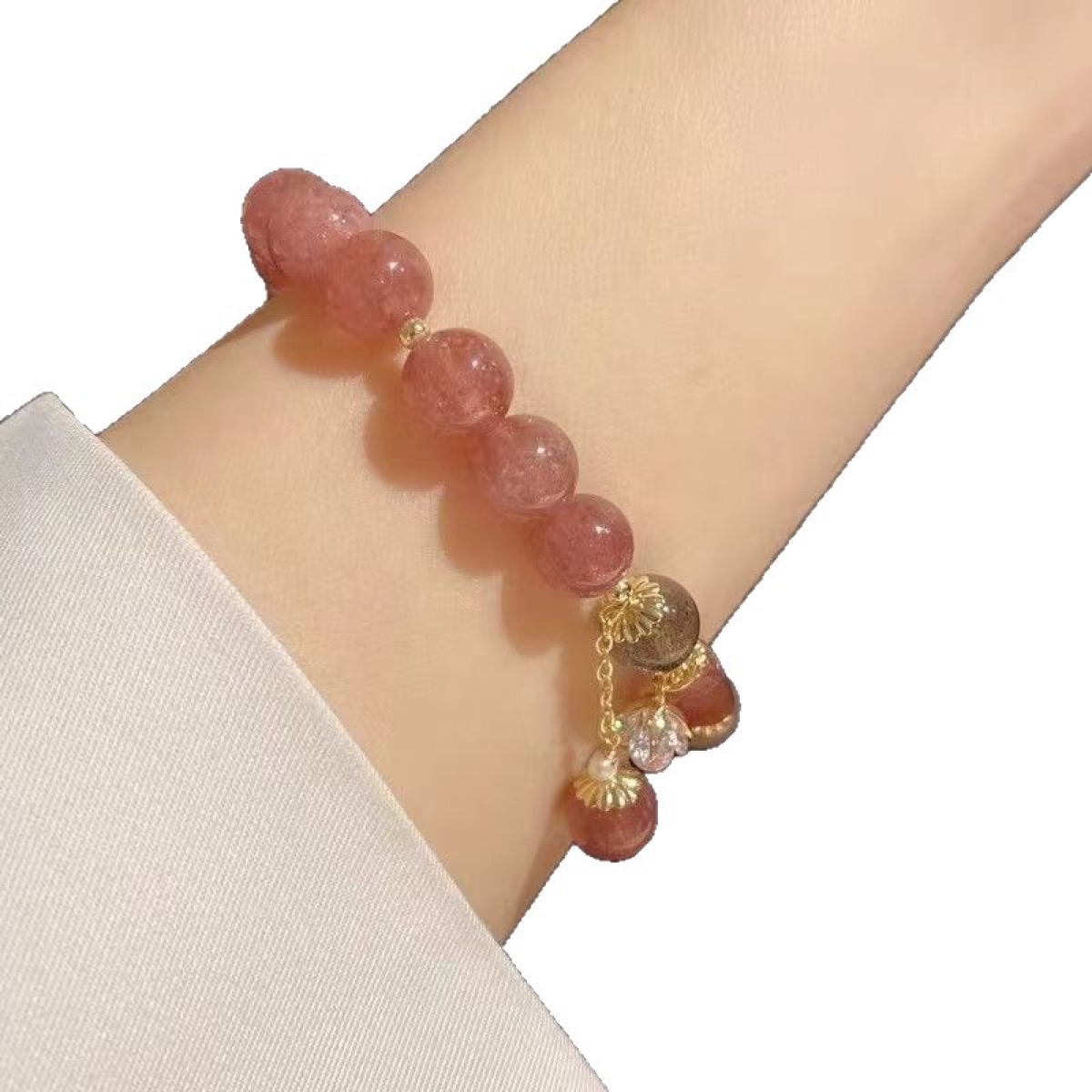 Blush Flower Stone Bracelet close bead detail thumbnail