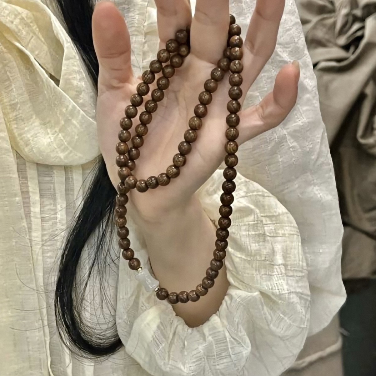 Earthwood Wrap Bead Bracelet flat lay detail thumbnail