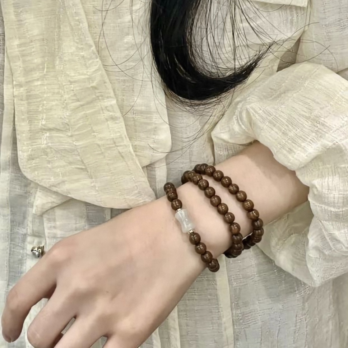 Earthwood Wrap Bead Bracelet close bead detail thumbnail