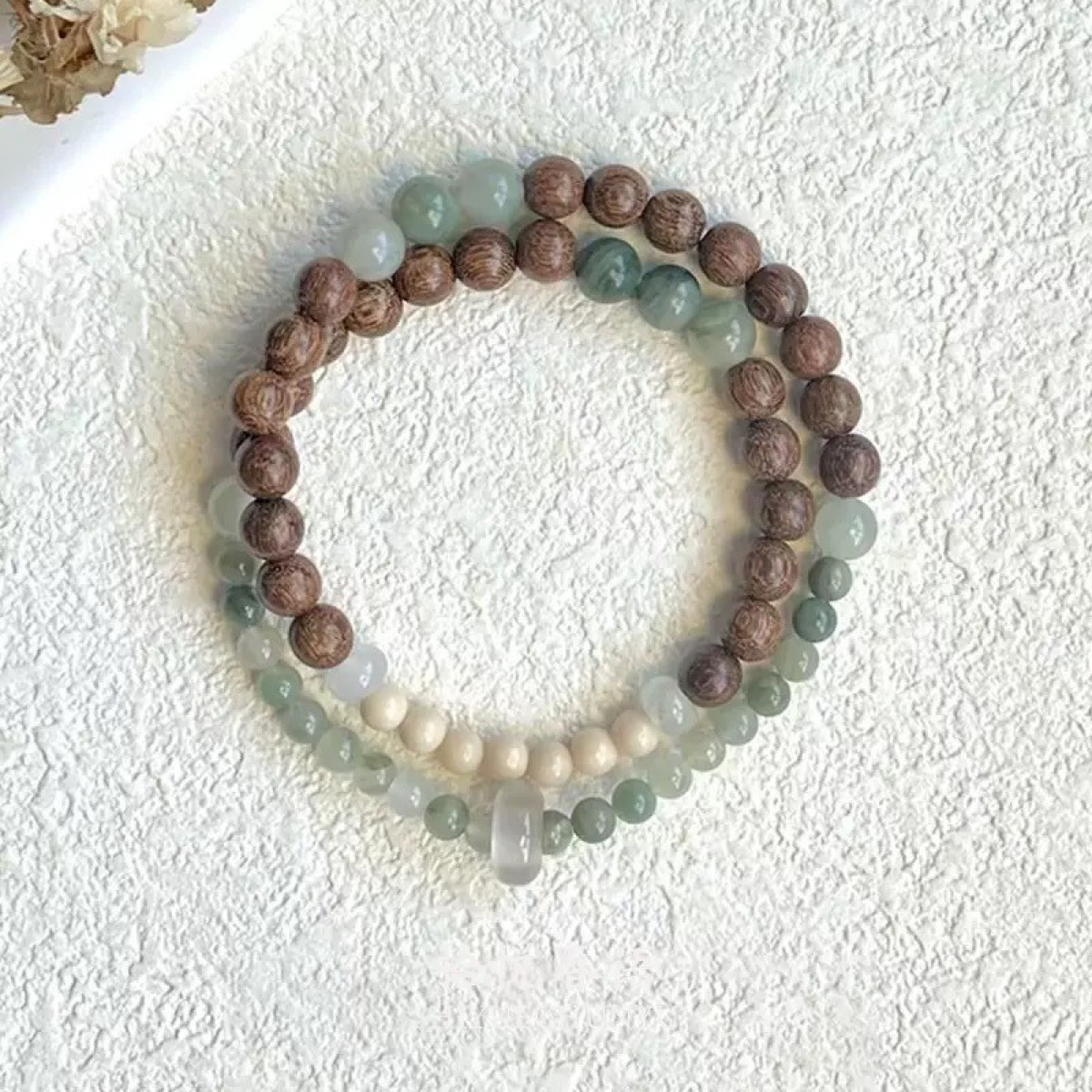 Sage Cloud Shell Stone Bracelet flat lay detail thumbnail