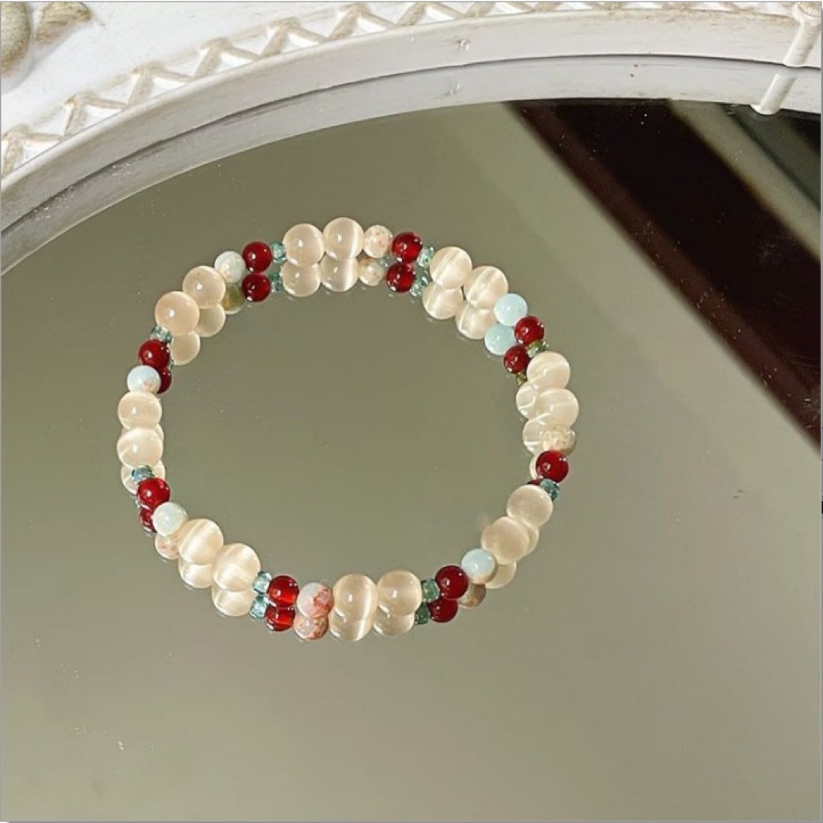 Tianshan Jade Double-Wrap Bracelet close bead detail thumbnail