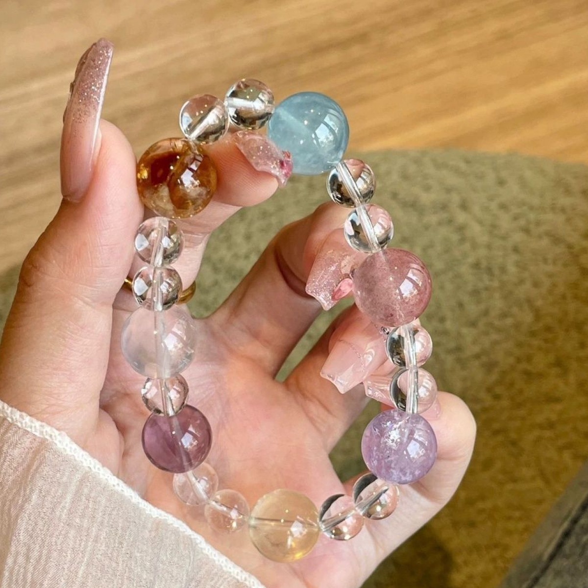 Pastel Prism Bead Bracelet flat lay detail thumbnail