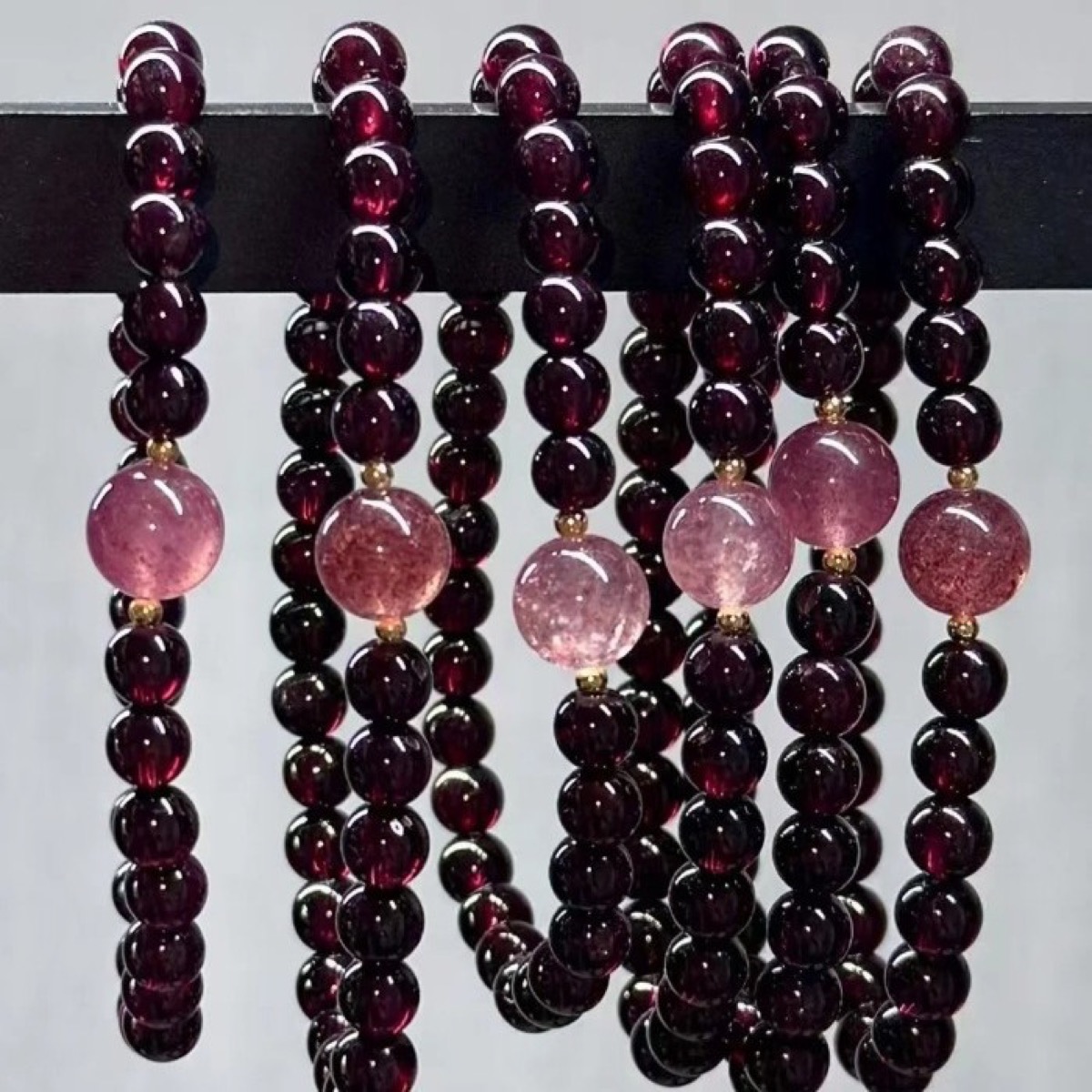 Wine Rose Garnet Wrap Bracelet flat lay detail thumbnail