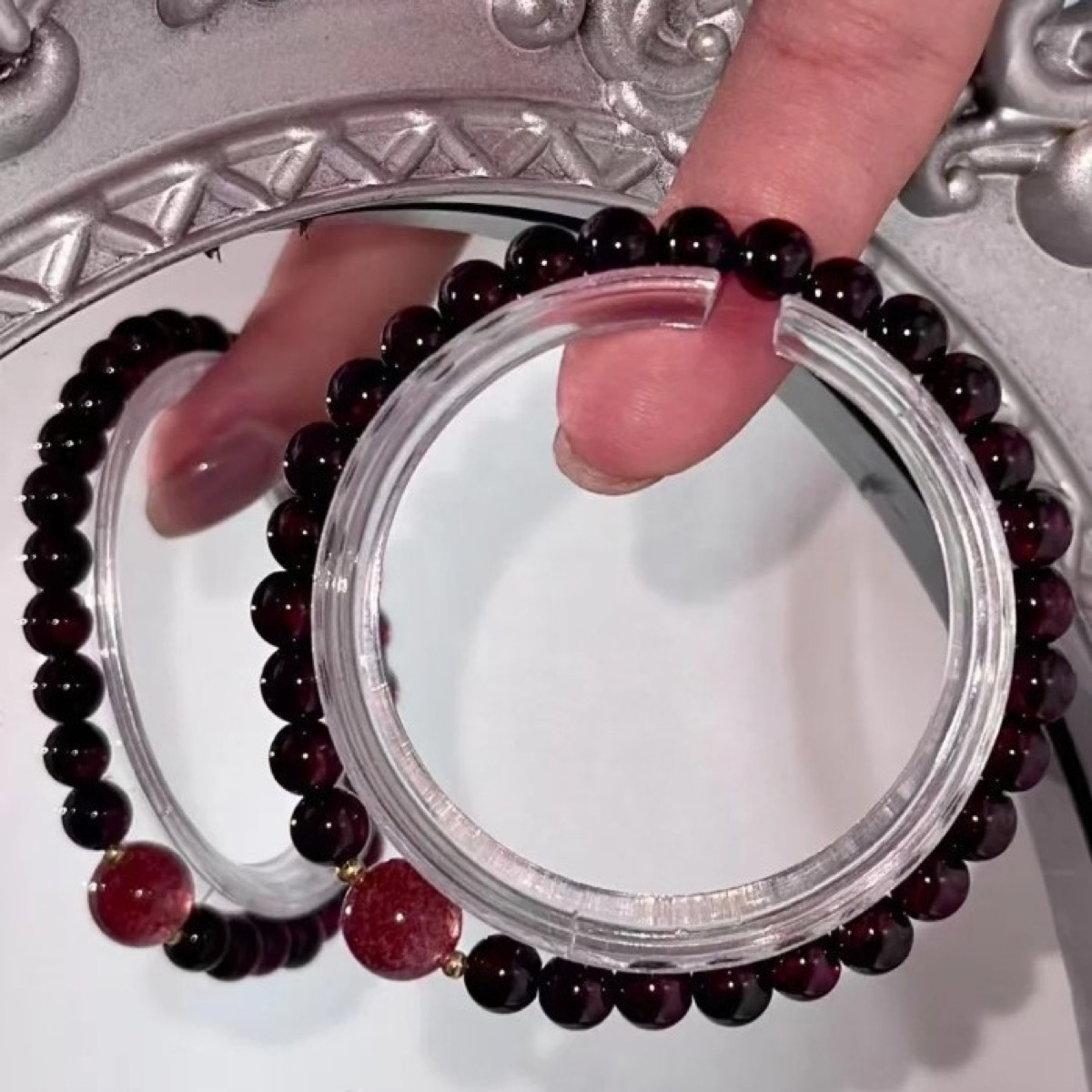 Wine Rose Garnet Wrap Bracelet wrist styling thumbnail