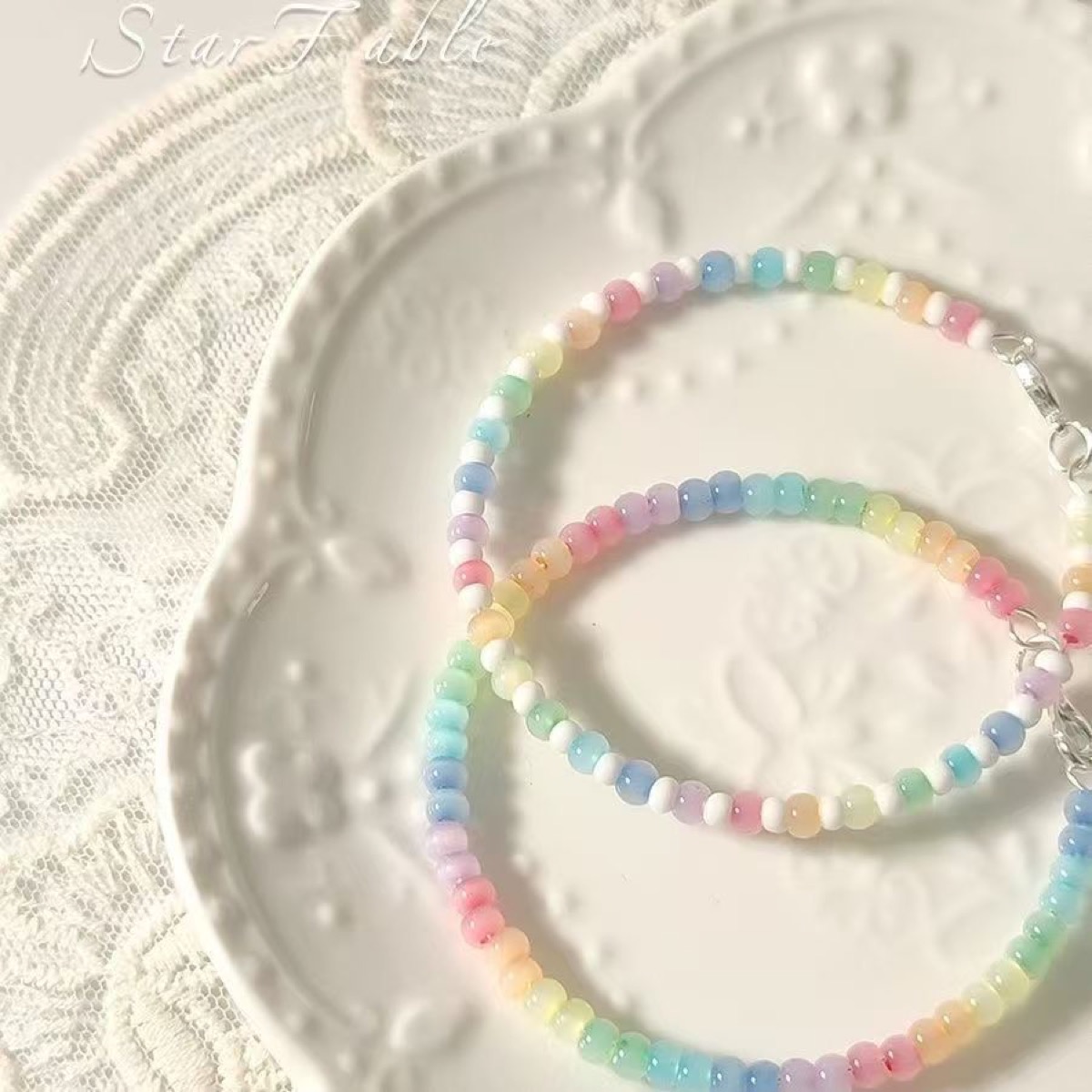 Candy Rainbow Bead Bracelet flat lay detail thumbnail