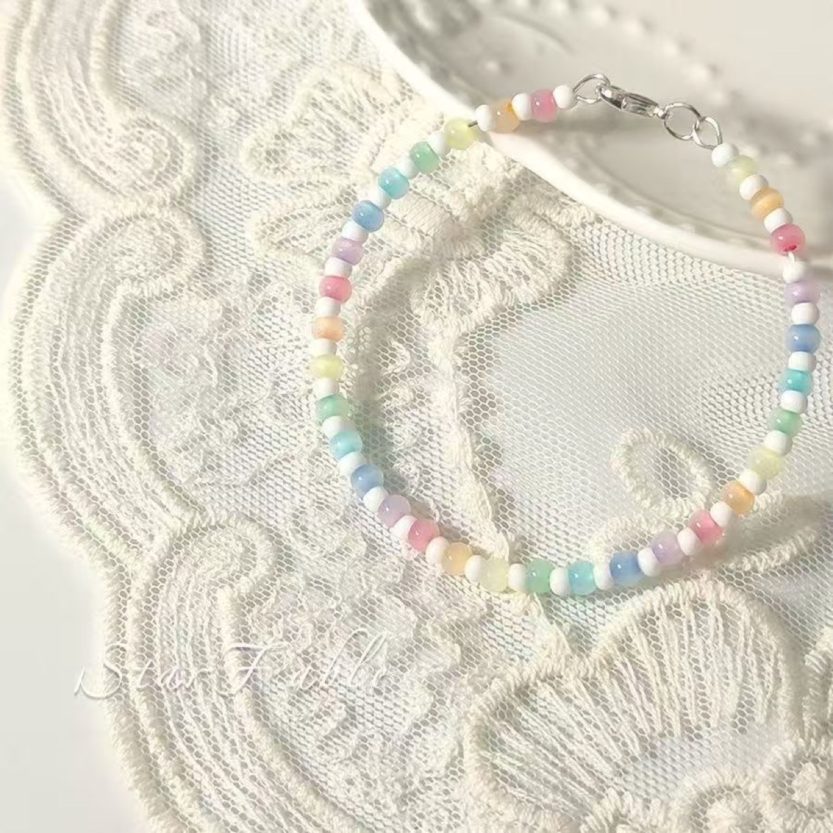 Candy Rainbow Bead Bracelet wrist styling thumbnail