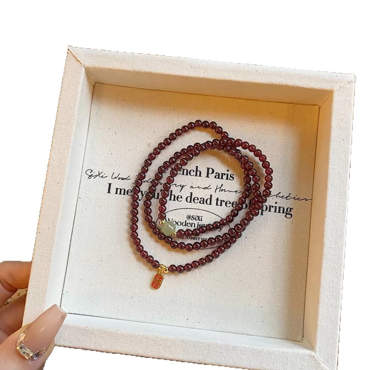 Wine Garnet Wrap Bracelet wrist styling thumbnail