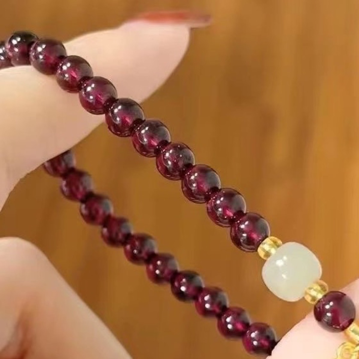 Burgundy Garnet Wrap Bracelet close bead detail thumbnail