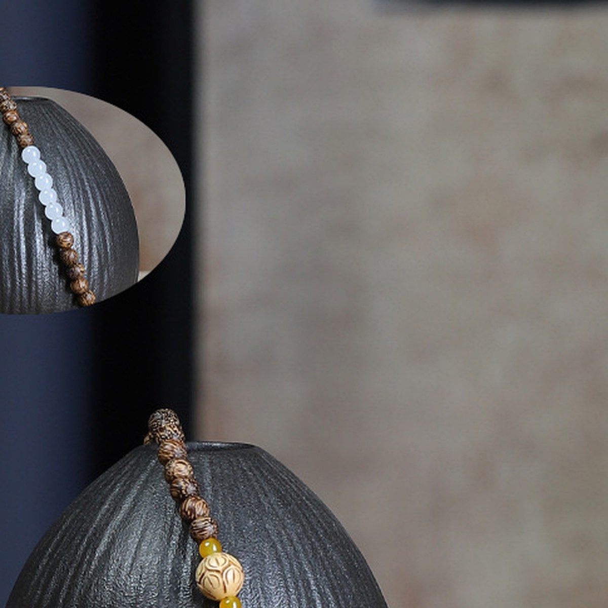 Woodgrain Prayer Bead Bracelet wrist styling thumbnail