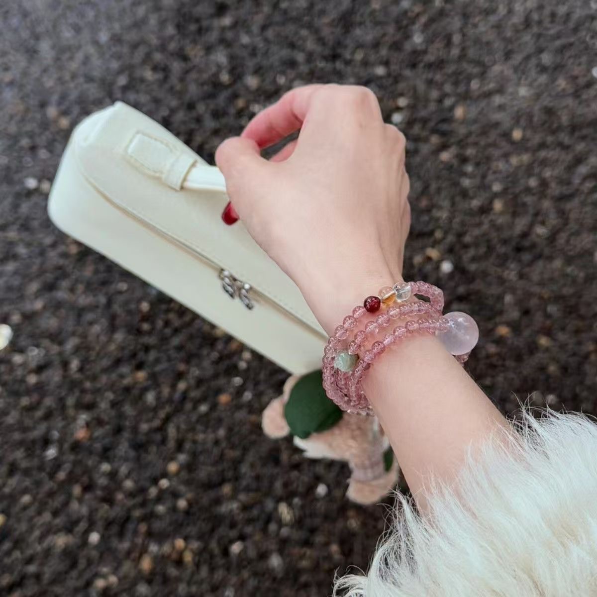Blush Ice Strawberry Crystal Wrap Bracelet wrist styling thumbnail