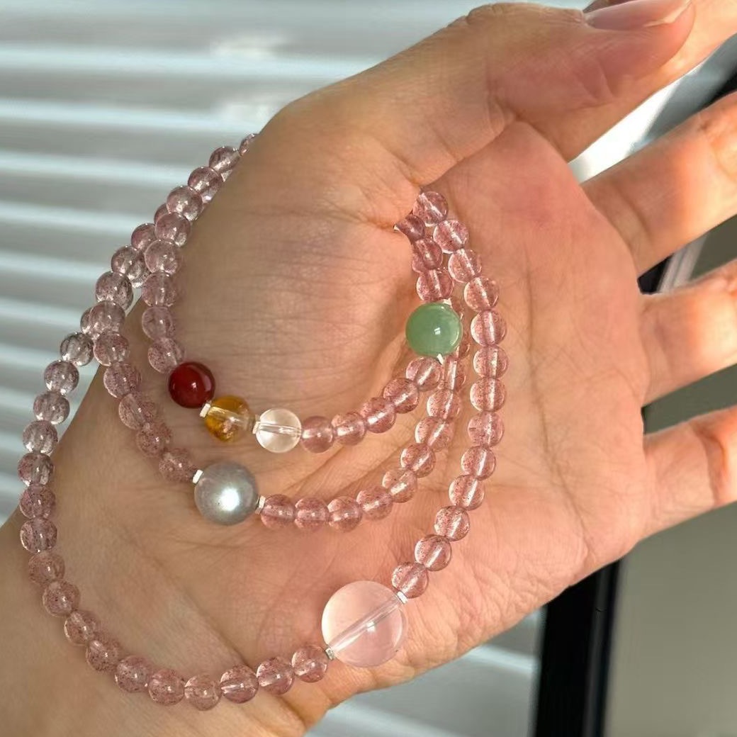 Blush Ice Strawberry Crystal Wrap Bracelet close bead detail thumbnail